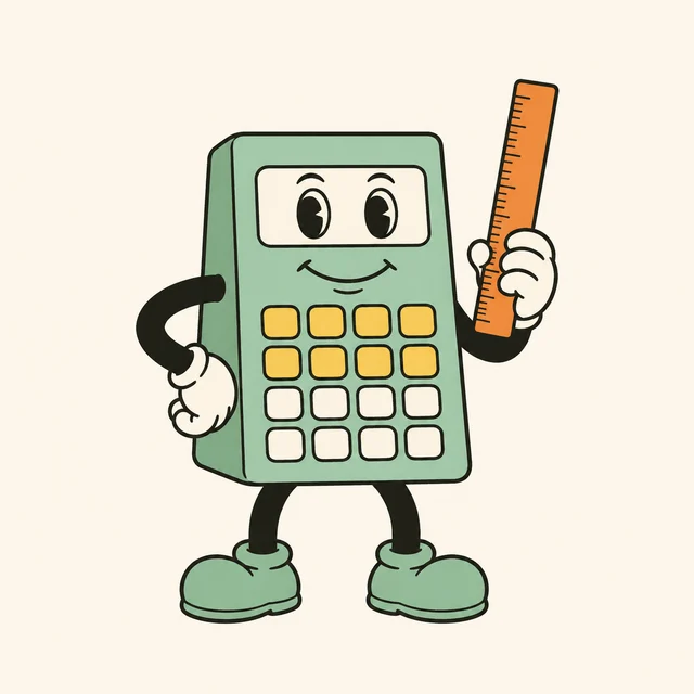 A composed mint calculator with a button grid holding a small orange ruler.